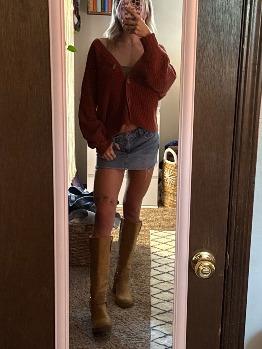 American Eagle Rust Knit Button-Up Cardigan